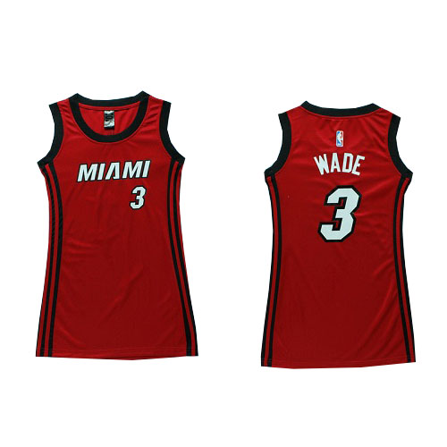 Women's Adidas Miami Heat #3 Dwyane Wade Authentic Red Dress NBA Jersey