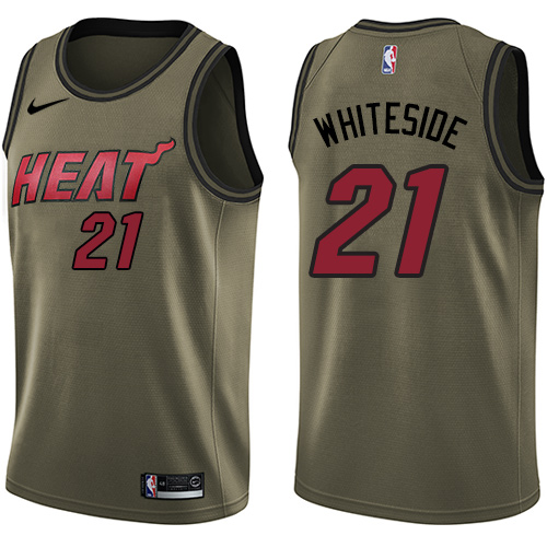 Men's Nike Miami Heat #21 Hassan Whiteside Swingman Green Salute to Service NBA Jersey