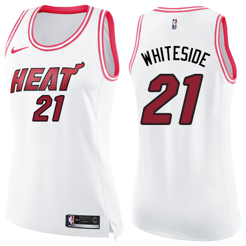 Women's Nike Miami Heat #21 Hassan Whiteside Swingman White/Pink Fashion NBA Jersey