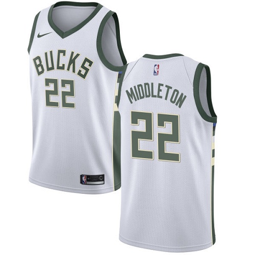 Men's Nike Milwaukee Bucks #22 Khris Middleton Authentic White Home NBA Jersey - Association Edition