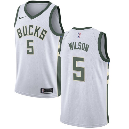 Men's Nike Milwaukee Bucks #5 D. J. Wilson Authentic White Home NBA Jersey - Association Edition