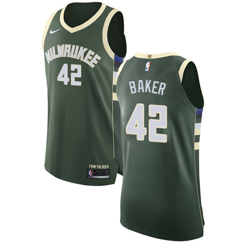 Men's Nike Milwaukee Bucks #42 Vin Baker Authentic Green Road NBA Jersey - Icon Edition