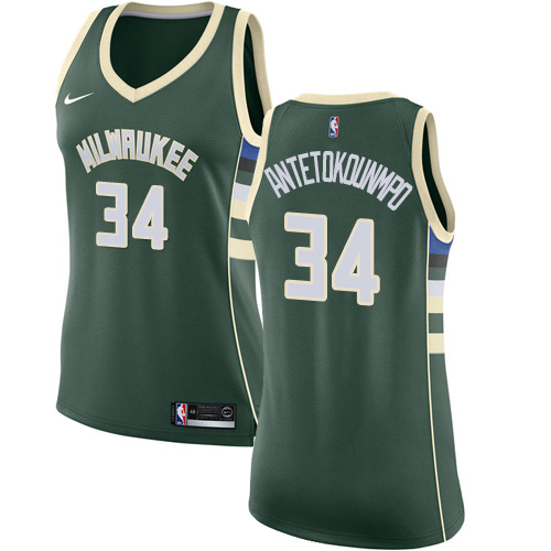 Women's Nike Milwaukee Bucks #34 Giannis Antetokounmpo Swingman Green Road NBA Jersey - Icon Edition
