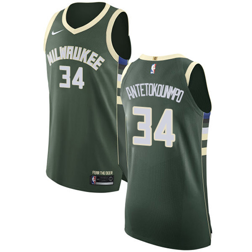 Men's Nike Milwaukee Bucks #34 Giannis Antetokounmpo Authentic Green Road NBA Jersey - Icon Edition