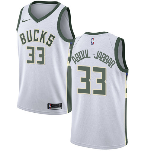 Men's Nike Milwaukee Bucks #33 Kareem Abdul-Jabbar Authentic White Home NBA Jersey - Association Edition