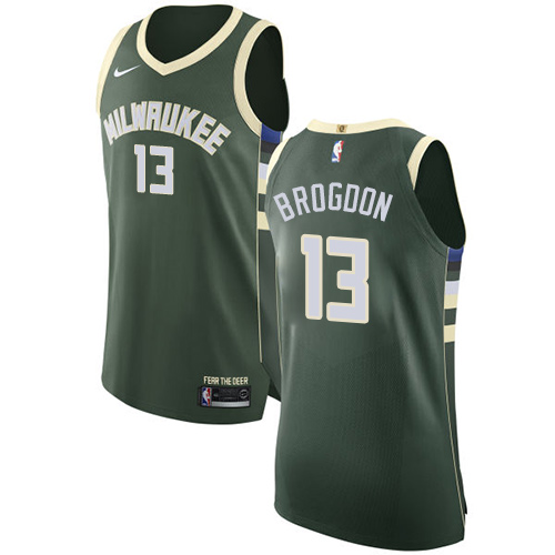Men's Nike Milwaukee Bucks #13 Malcolm Brogdon Authentic Green Road NBA Jersey - Icon Edition