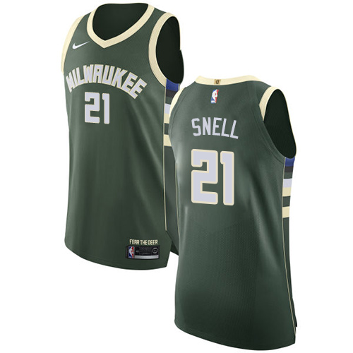 Men's Nike Milwaukee Bucks #21 Tony Snell Authentic Green Road NBA Jersey - Icon Edition