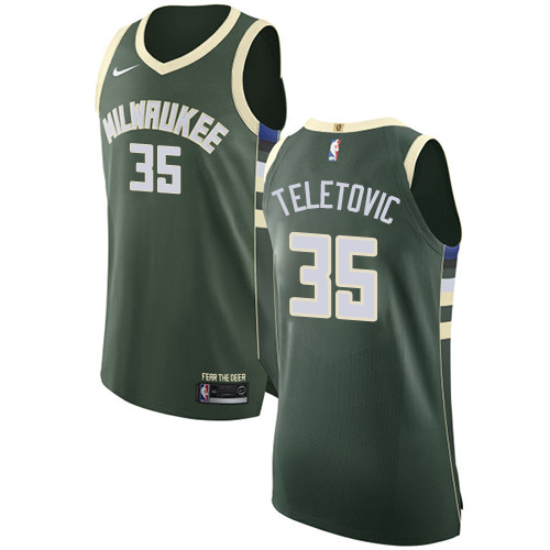 Men's Nike Milwaukee Bucks #35 Mirza Teletovic Authentic Green Road NBA Jersey - Icon Edition