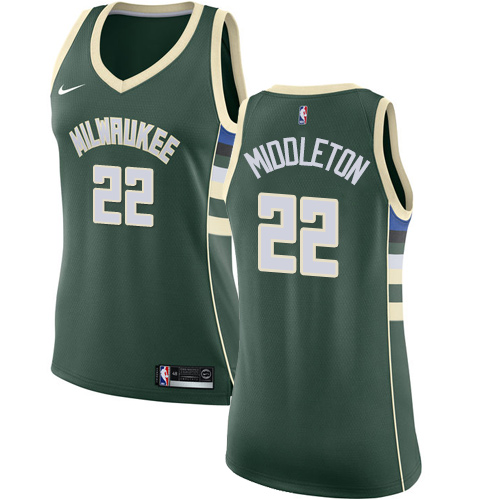 Women's Nike Milwaukee Bucks #22 Khris Middleton Authentic Green Road NBA Jersey - Icon Edition