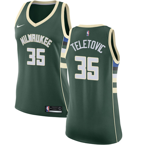 Women's Nike Milwaukee Bucks #35 Mirza Teletovic Authentic Green Road NBA Jersey - Icon Edition