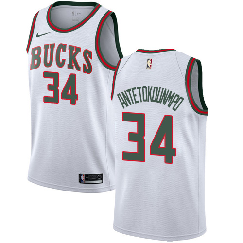 Men's Nike Milwaukee Bucks #34 Giannis Antetokounmpo Swingman White Fashion Hardwood Classics NBA Jersey
