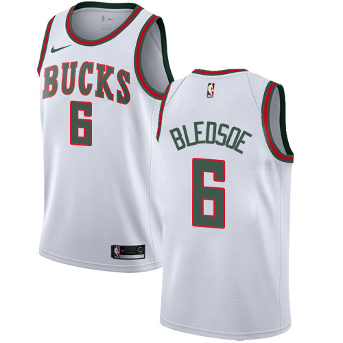 Men's Nike Milwaukee Bucks #6 Eric Bledsoe Authentic White Fashion Hardwood Classics NBA Jersey