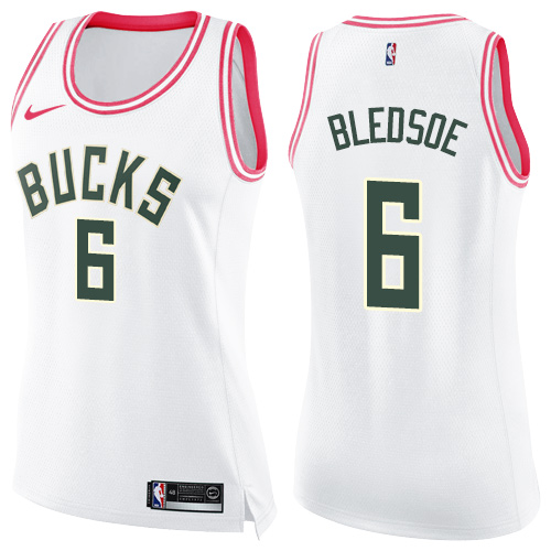 Women's Nike Milwaukee Bucks #6 Eric Bledsoe Swingman White/Pink Fashion NBA Jersey