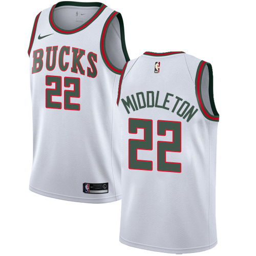 Men's Nike Milwaukee Bucks #22 Khris Middleton Authentic White Fashion Hardwood Classics NBA Jersey