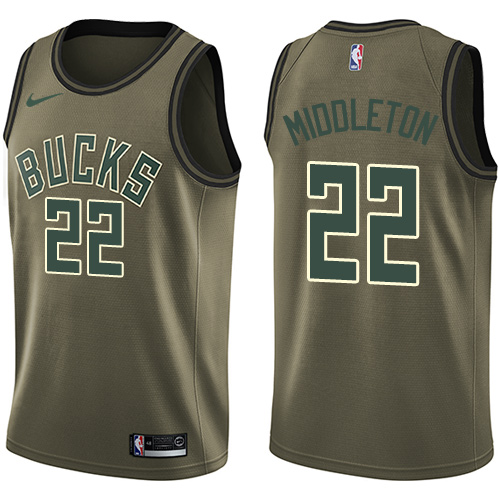 Men's Nike Milwaukee Bucks #22 Khris Middleton Swingman Green Salute to Service NBA Jersey