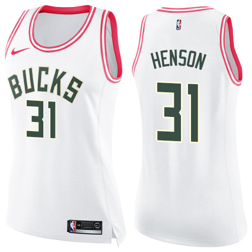 Women's Nike Milwaukee Bucks #31 John Henson Swingman White/Pink Fashion NBA Jersey