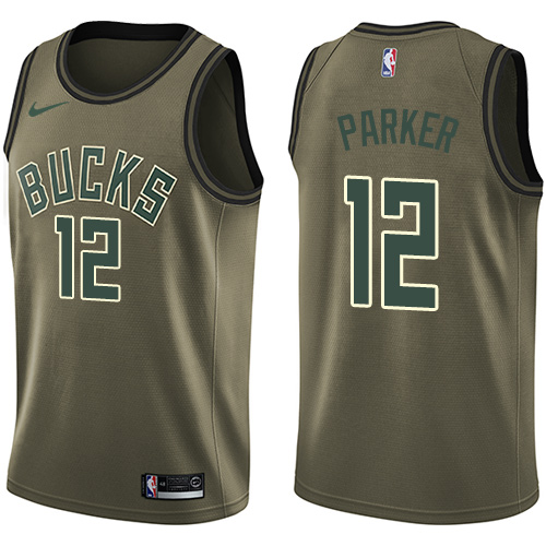 Youth Nike Milwaukee Bucks #12 Jabari Parker Swingman Green Salute to Service NBA Jersey