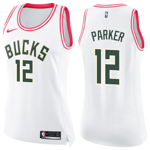 Women's Nike Milwaukee Bucks #12 Jabari Parker Swingman White/Pink Fashion NBA Jersey