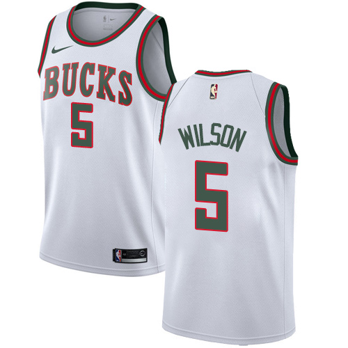 Men's Nike Milwaukee Bucks #5 D. J. Wilson Authentic White Fashion Hardwood Classics NBA Jersey