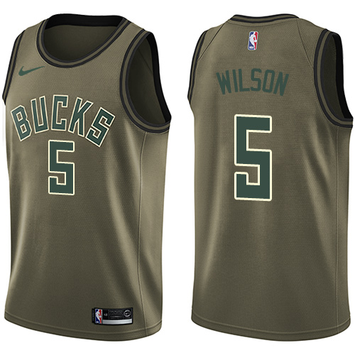 Youth Nike Milwaukee Bucks #5 D. J. Wilson Swingman Green Salute to Service NBA Jersey
