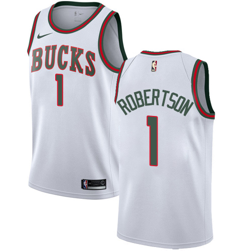 Men's Nike Milwaukee Bucks #1 Oscar Robertson Authentic White Fashion Hardwood Classics NBA Jersey