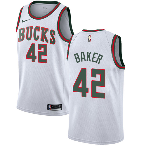 Men's Nike Milwaukee Bucks #42 Vin Baker Authentic White Fashion Hardwood Classics NBA Jersey