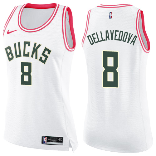 Women's Nike Milwaukee Bucks #8 Matthew Dellavedova Swingman White/Pink Fashion NBA Jersey