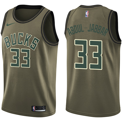 Men's Nike Milwaukee Bucks #33 Kareem Abdul-Jabbar Swingman Green Salute to Service NBA Jersey