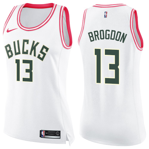 Women's Nike Milwaukee Bucks #13 Malcolm Brogdon Swingman White/Pink Fashion NBA Jersey