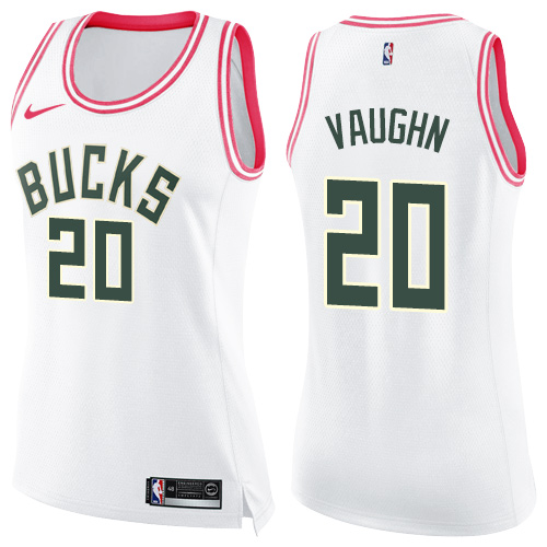 Women's Nike Milwaukee Bucks #20 Rashad Vaughn Swingman White/Pink Fashion NBA Jersey