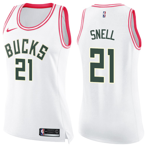 Women's Nike Milwaukee Bucks #21 Tony Snell Swingman White/Pink Fashion NBA Jersey