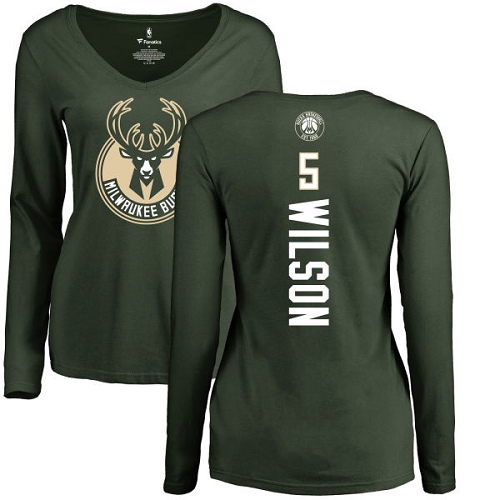 NBA Women's Nike Milwaukee Bucks #5 D. J. Wilson Green Backer Long Sleeve T-Shirt