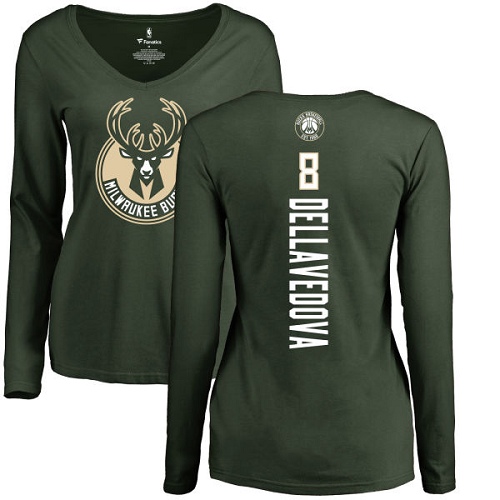 NBA Women's Nike Milwaukee Bucks #8 Matthew Dellavedova Green Backer Long Sleeve T-Shirt