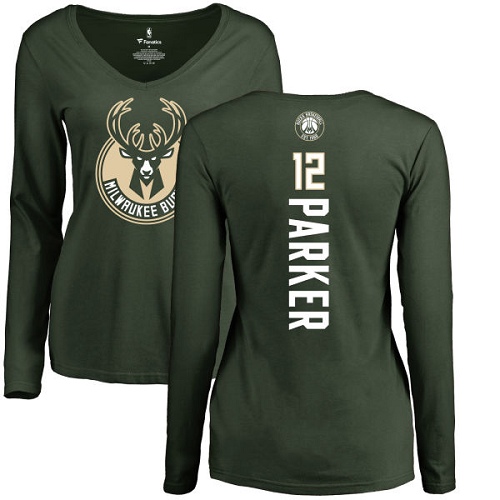 NBA Women's Nike Milwaukee Bucks #12 Jabari Parker Green Backer Long Sleeve T-Shirt