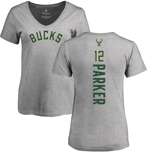 NBA Women's Nike Milwaukee Bucks #12 Jabari Parker Ash Backer T-Shirt