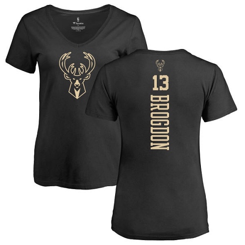 NBA Women's Nike Milwaukee Bucks #13 Malcolm Brogdon Black One Color Backer Slim-Fit V-Neck T-Shirt