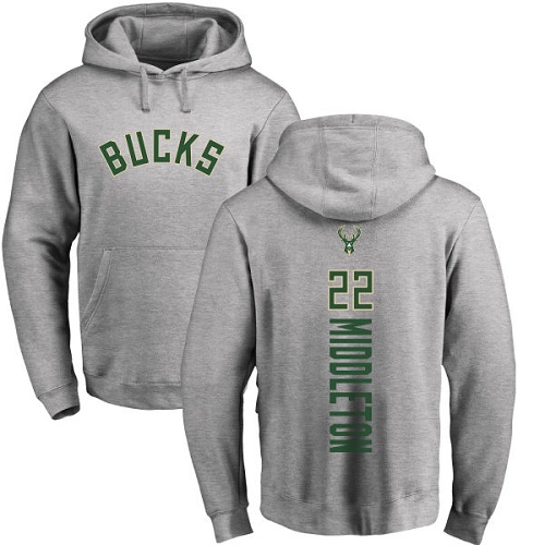 NBA Nike Milwaukee Bucks #22 Khris Middleton Ash Backer Pullover Hoodie