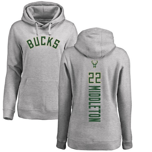 NBA Women's Nike Milwaukee Bucks #22 Khris Middleton Ash Backer Pullover Hoodie