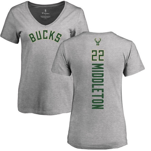NBA Women's Nike Milwaukee Bucks #22 Khris Middleton Ash Backer T-Shirt