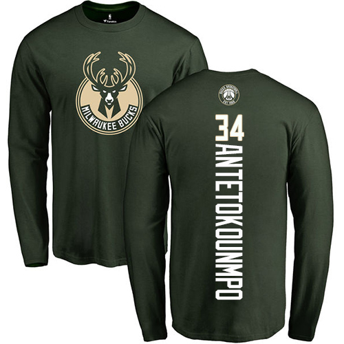 NBA Nike Milwaukee Bucks #34 Giannis Antetokounmpo Green Backer Long Sleeve T-Shirt