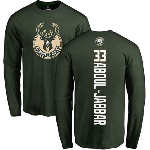 NBA Nike Milwaukee Bucks #33 Kareem Abdul-Jabbar Green Backer Long Sleeve T-Shirt