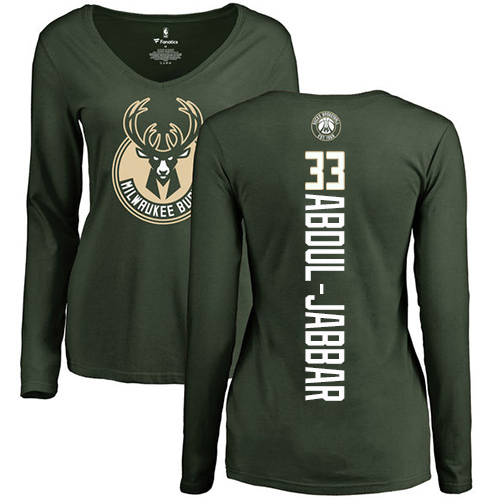 NBA Women's Nike Milwaukee Bucks #33 Kareem Abdul-Jabbar Green Backer Long Sleeve T-Shirt