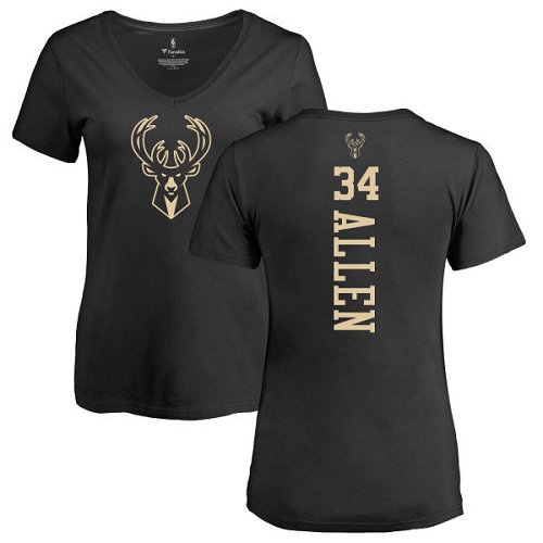 NBA Women's Nike Milwaukee Bucks #34 Ray Allen Black One Color Backer Slim-Fit V-Neck T-Shirt