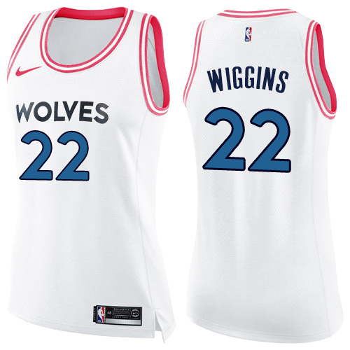 Women's Nike Minnesota Timberwolves #22 Andrew Wiggins Swingman White/Pink Fashion NBA Jersey