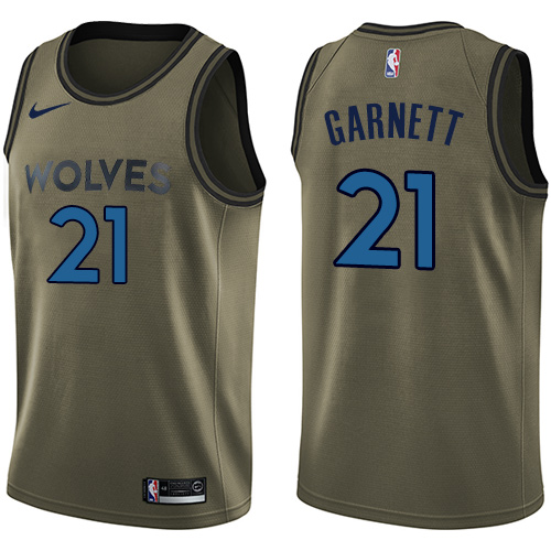 Men's Nike Minnesota Timberwolves #21 Kevin Garnett Swingman Green Salute to Service NBA Jersey