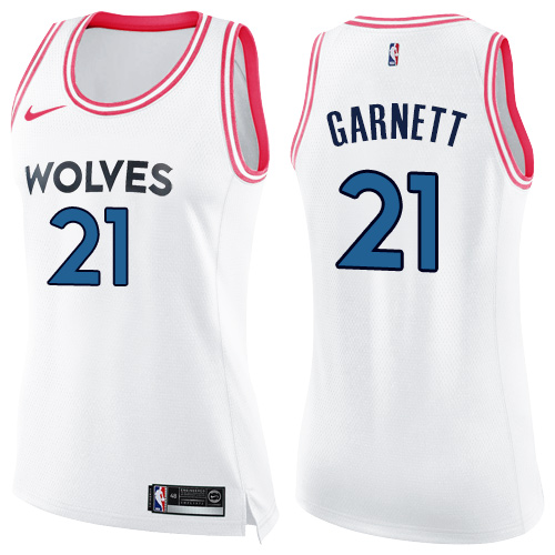 Women's Nike Minnesota Timberwolves #21 Kevin Garnett Swingman White/Pink Fashion NBA Jersey