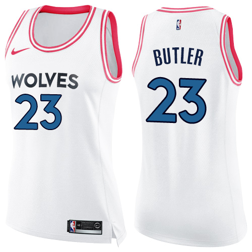 Women's Nike Minnesota Timberwolves #23 Jimmy Butler Swingman White/Pink Fashion NBA Jersey