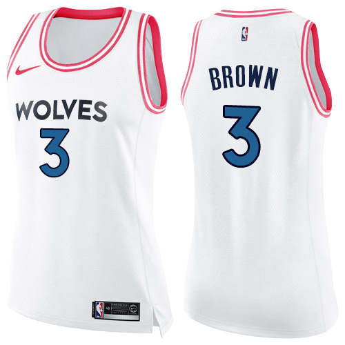 Women's Nike Minnesota Timberwolves #3 Anthony Brown Swingman White/Pink Fashion NBA Jersey