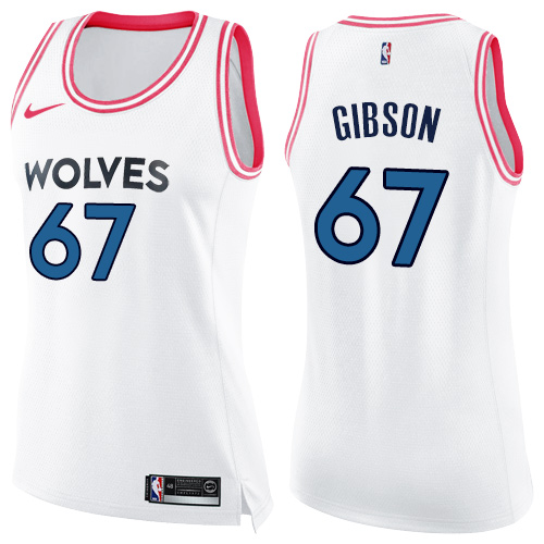 Women's Nike Minnesota Timberwolves #67 Taj Gibson Swingman White/Pink Fashion NBA Jersey