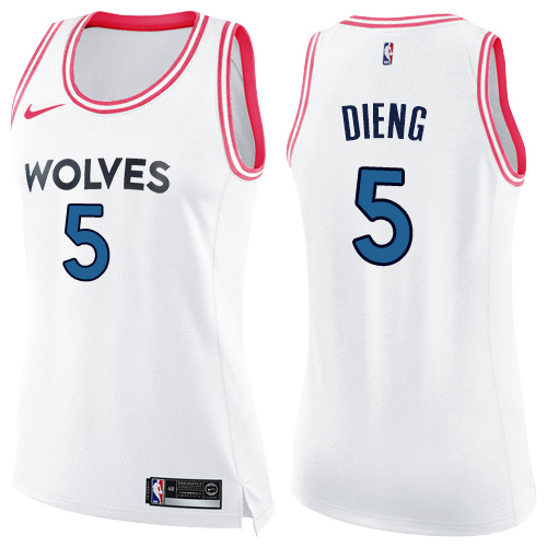Women's Nike Minnesota Timberwolves #5 Gorgui Dieng Swingman White/Pink Fashion NBA Jersey